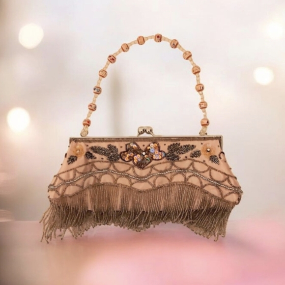 ❄️Satin beaded purse, glamorous sequence bag, beaded vintage purse - Picture 3 of 9